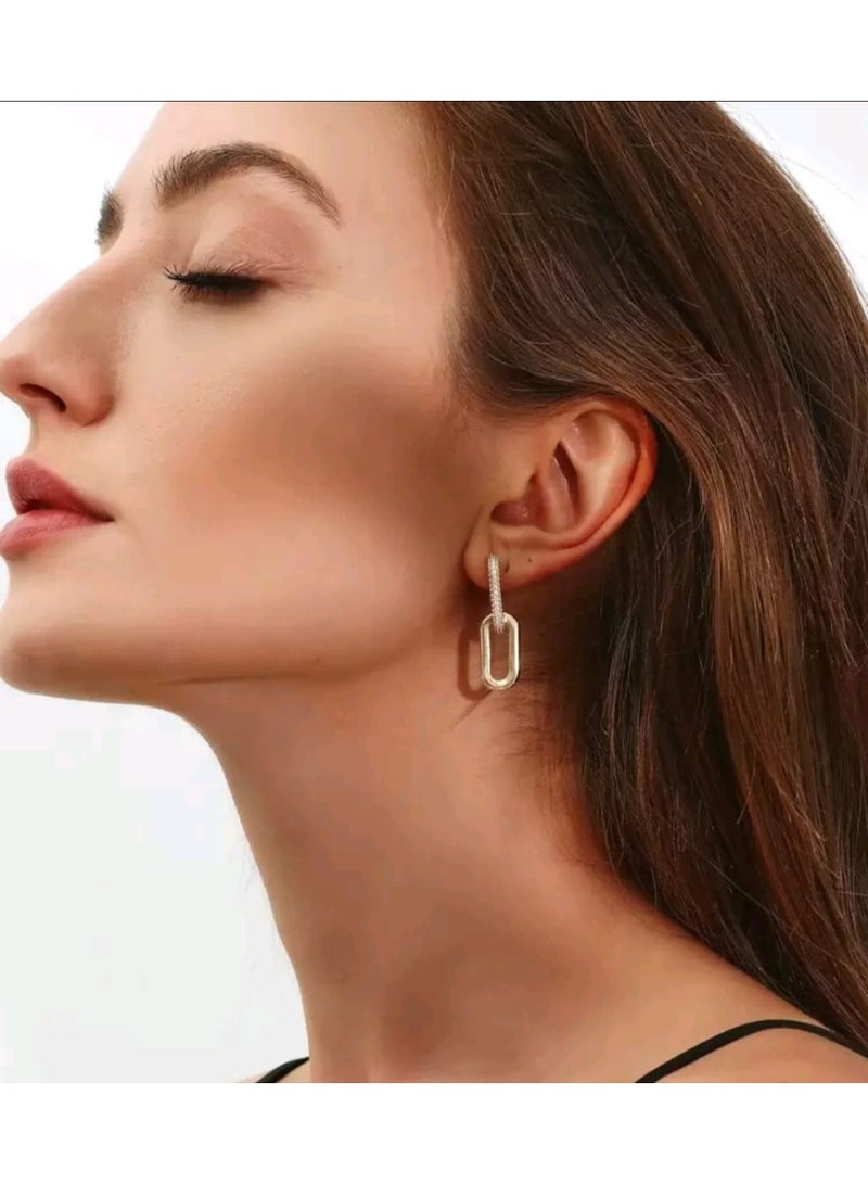 Shein 2pcs Copper Made Double Buckle Earrings With Cubic Zirconia, Suitable For Women's Daily Wear - Image 2